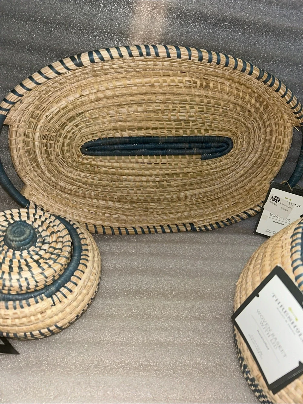Threshold Bundle of 3 Handcrafted Woven Set. One Tray and Two Baskets with Lids